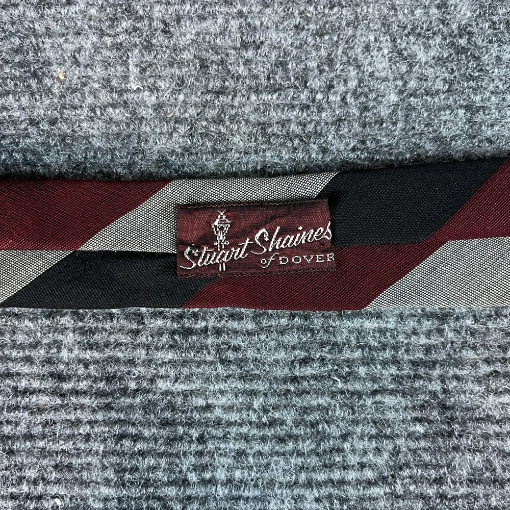 Stuart Shaines of Dover Mens Silk Stripe Tie Burgundy Black Silver Regimental